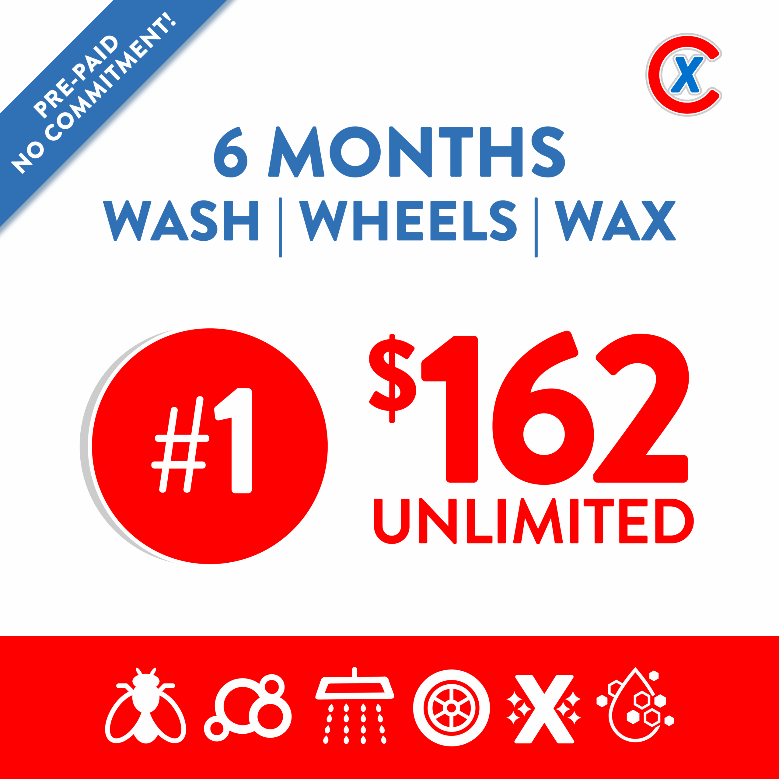 prepaid: 6 months #1 wash, wheels, wax (model 4)
