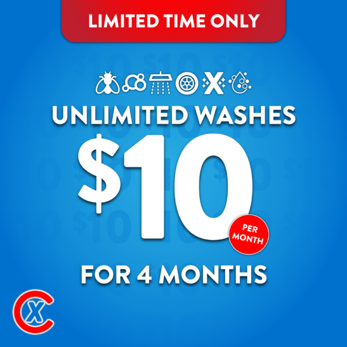 4 months of unlimited washes for $4 (model 1)